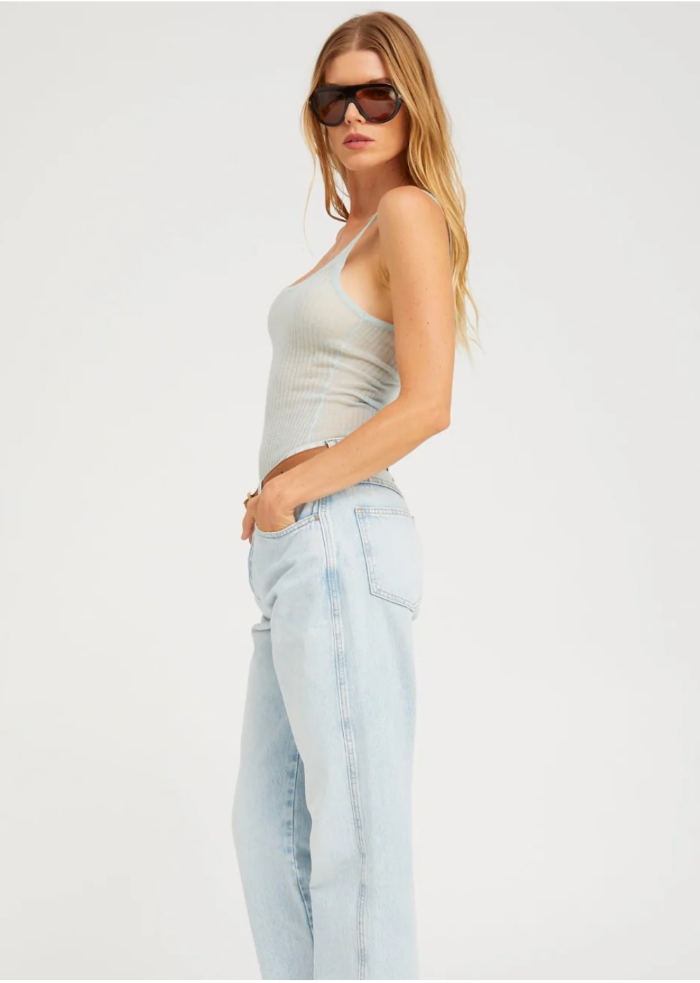 Tissue Scoop Neck Tank in Ice