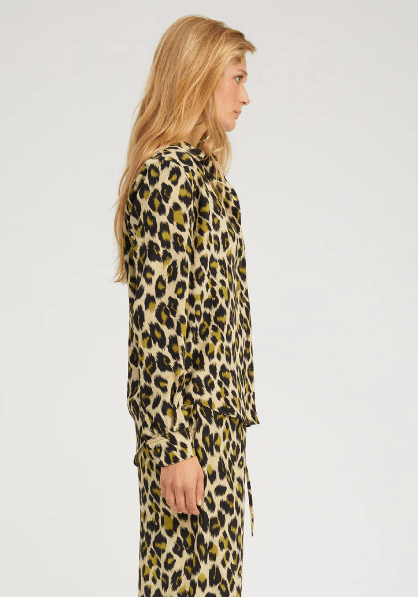 Green Leopard Silk Fitted Button Down