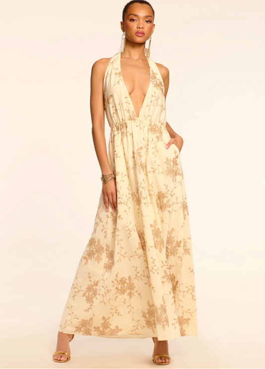Imelda Metallic Embroidered Maxi Dress