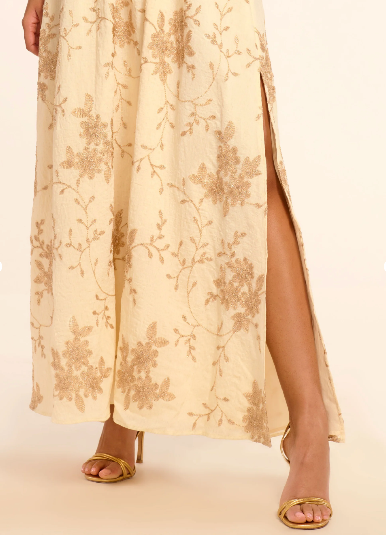 Imelda Metallic Embroidered Maxi Dress