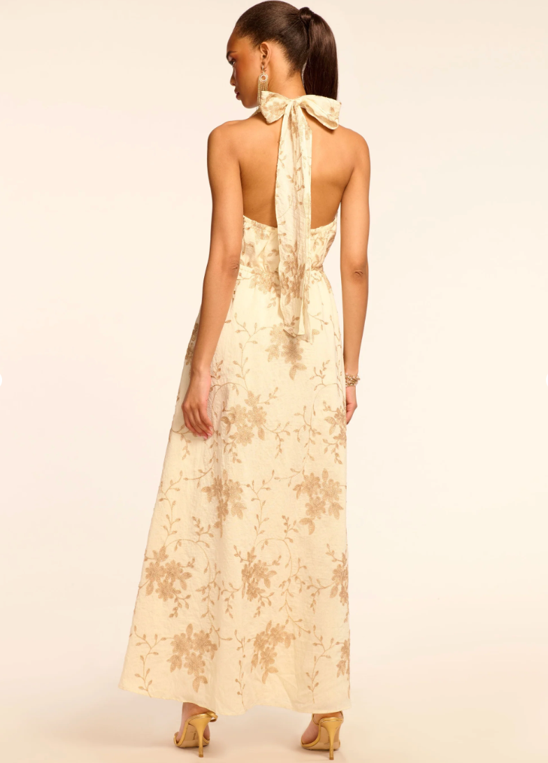 Imelda Metallic Embroidered Maxi Dress