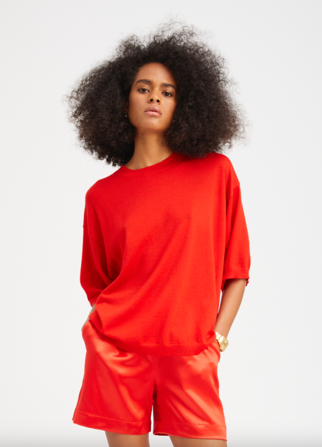 Boxy Cashmere T-shirt in Red