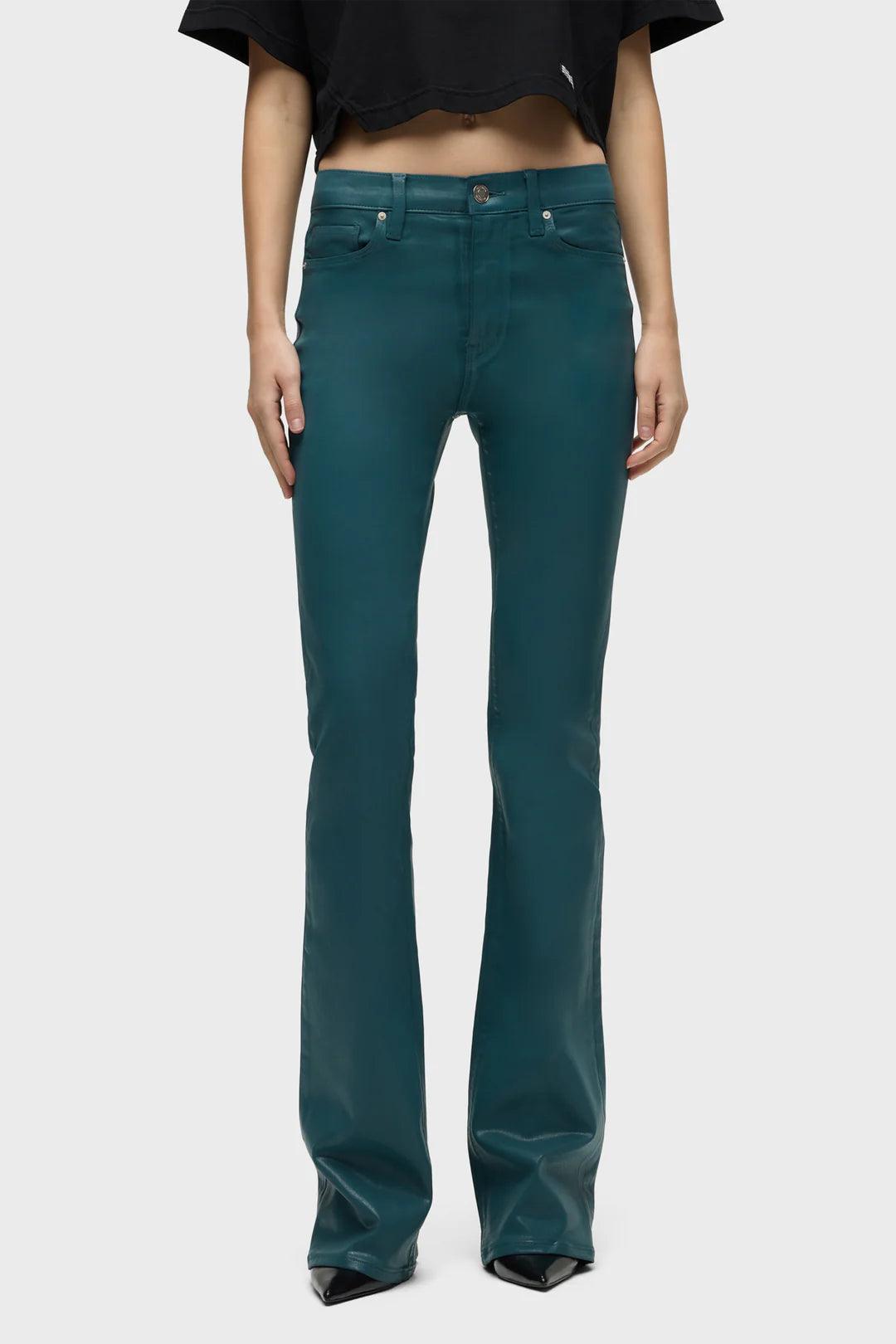 Barbara High Rise Coated Bootcut Denim Jean in Deep Teal